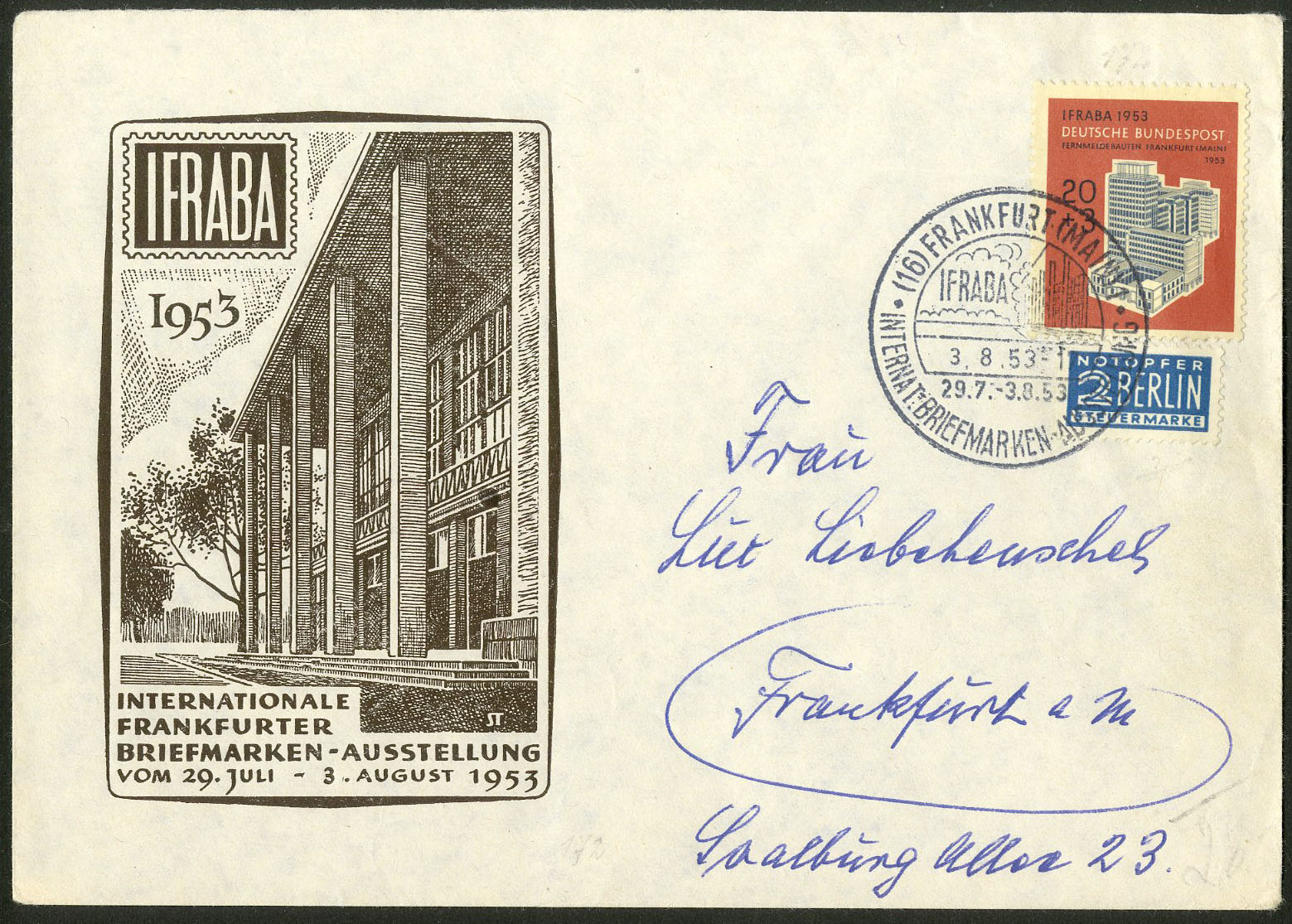 Bund, Mi. 172, portogerechte Einzelfrankatur auf OrtsBrief, Mi. 60